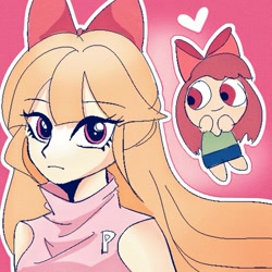 Size: 1365x1365 | Tagged: safe, artist:paomo468, derpibooru import, apple bloom, blossom (powerpuff girls), heart, style emulation, the powerpuff girls