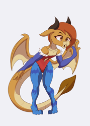 Size: 2500x3500 | Tagged: safe, artist:chedx, derpibooru import, ocellus, dragon, clothes, cosplay, costume, curious, disguise, disguised changeling, dragon ocellus, dragoness, female, innocent, lilith aensland, simple background, solo, white background