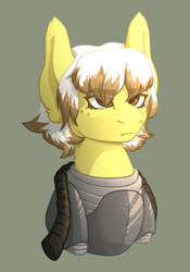 Size: 1400x2000 | Tagged: safe, artist:lazymishel, derpibooru import, oc, oc:lemon meringue, fallout equestria, armor, balefire blues, bust, fallout equestria: guise of chaos, female, mare, power armor, soldier, steel ranger
