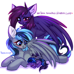 Size: 3000x3000 | Tagged: safe, artist:pesty_skillengton, derpibooru import, oc, oc:luny, pegasus, pony, child, cute, female, lesbian, love, mare, shipping