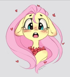 Size: 835x922 | Tagged: safe, artist:melodylibris, derpibooru import, fluttershy, pegasus, pony, blushing, crying, cute, ears, female, floppy ears, gray background, heart, heart eyes, mare, open mouth, shyabetes, simple background, solo, tears of joy, teary eyes, wingding eyes