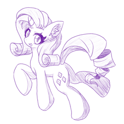 Size: 1000x1000 | Tagged: safe, artist:ragurimo, derpibooru import, rarity, pony, unicorn, butt, ear fluff, ears, female, mare, plot, simple background, sketch, solo, white background