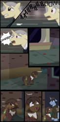 Size: 1280x2604 | Tagged: safe, artist:mr100dragon100, derpibooru import, comic:a house divided, ally, blood, dark forest au's dr. jekyll and mr. hyde, griffin (character), heavy breathing, injured, street, thug