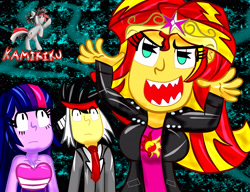 Size: 3900x3000 | Tagged: safe, artist:kamikiku, derpibooru import, sunset shimmer, twilight sparkle, human, equestria girls, equestria girls (movie), crown, evil, jewelry, regalia, storm