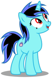 Size: 1950x2910 | Tagged: safe, artist:strategypony, derpibooru import, oc, oc only, oc:darkblast, pony, unicorn, female, happy, horn, looking up, mare, simple background, smiling, solo, tail, transparent background, two toned mane, two toned tail, unicorn oc