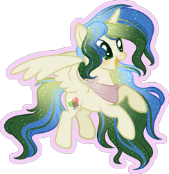 Size: 1003x1026 | Tagged: safe, artist:stormcloud-yt, derpibooru import, oc, oc only, alicorn, pony, alicorn oc, base used, ethereal mane, female, full body, hooves, horn, mare, neckerchief, open mouth, open smile, outline, partially open wings, simple background, smiling, solo, starry mane, transparent background, wings