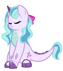 Size: 590x662 | Tagged: safe, artist:clarity83, derpibooru import, oc, oc:crystal jewel, dracony, hybrid, eyes closed, female, interspecies offspring, offspring, parent:rarity, parent:spike, parents:sparity, simple background, sitting, white background