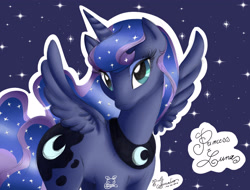 Size: 2807x2136 | Tagged: safe, artist:nemoturunen, derpibooru import, princess luna, alicorn, pony, ethereal mane, female, mare, peytral, solo, starry mane, stars