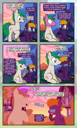 Size: 1920x3169 | Tagged: safe, artist:alexdti, derpibooru import, oc, oc only, oc:marco, oc:purple creativity, pegasus, pony, unicorn, comic:quest for friendship, blushing, blushing profusely, comic, dialogue, duo, eyes closed, female, folded wings, glasses, grin, high res, hoof over mouth, hooves, horn, house, lineless, looking at each other, looking at someone, looking away, looking back, male, mare, open mouth, open smile, outdoors, pegasus oc, raised eyebrow, raised hoof, raised leg, shadow, shrunken pupils, sitting, smiling, speech bubble, stallion, tail, two toned mane, two toned tail, underhoof, unicorn oc, wings