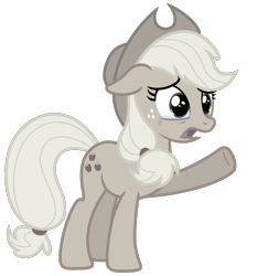 Size: 980x1007 | Tagged: safe, artist:estories, derpibooru import, applejack, earth pony, pony, applejack tragedy, applejack's hat, clothes, cowboy hat, crying, discorded, ears back, female, freckles, full body, hat, hooves, mare, open mouth, raised hoof, raised leg, sad, simple background, solo, standing, tail, transparent background