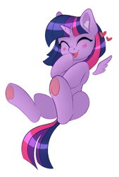 Size: 2502x3710 | Tagged: safe, artist:vetta, derpibooru import, twilight sparkle, twilight sparkle (alicorn), alicorn, pony, ^^, blushing, cute, ear fluff, ears, eyes closed, female, floating wings, full body, heart, high res, hooves, horn, mare, open mouth, open smile, simple background, smiling, solo, tail, twiabetes, underhoof, white background, wings
