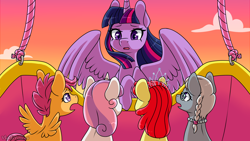 Size: 1920x1080 | Tagged: safe, artist:vladivoices, derpibooru import, apple bloom, scootaloo, silver spoon, sweetie belle, twilight sparkle, twilight sparkle (alicorn), alicorn, earth pony, pegasus, pony, unicorn, fanfic:history repeats, animatic, cutie mark crusaders, female, filly, foal, hot air balloon