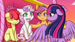 Size: 1920x1080 | Tagged: safe, artist:vladivoices, derpibooru import, apple bloom, scootaloo, sweetie belle, twilight sparkle, twilight sparkle (alicorn), alicorn, earth pony, pegasus, pony, unicorn, fanfic:history repeats, animatic, crying, cutie mark crusaders, ears, female, filly, floppy ears, foal, gritted teeth