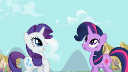 Size: 1280x720 | Tagged: safe, derpibooru import, screencap, rarity, twilight sparkle, unicorn twilight, pony, unicorn, season 2, the cutie pox, alternate hairstyle, cute, duo, duo female, female, happy, mare, raribetes