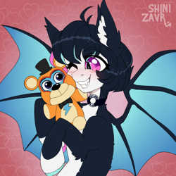 Size: 1112x1112 | Tagged: safe, artist:shinizavr, derpibooru import, oc, bat pony, pony, five nights at freddy's, smiling, solo