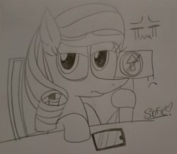 Size: 3032x2644 | Tagged: safe, artist:guruyunus17, derpibooru import, oc, oc:annisa trihapsari, earth pony, pony, cellphone, crying, fed up, female, indonesia, looking at you, mare, monochrome, phone, photo, sad, signature, sketch, smartphone, solo, sultry pose, traditional art
