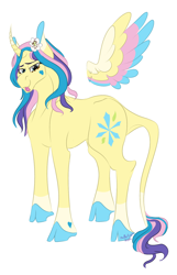 Size: 1194x1858 | Tagged: safe, artist:chronicallycryptic, derpibooru import, princess gold lily, alicorn, pony, curved horn, horn, leonine tail, redesign, simple background, solo, tail, white background