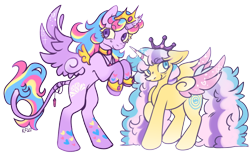 Size: 540x337 | Tagged: artist needed, source needed, safe, derpibooru import, princess gold lily, princess sterling, duo, jewelry, leonine tail, regalia, simple background, tail, transparent background