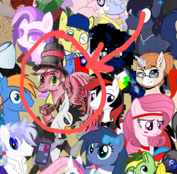 Size: 576x564 | Tagged: safe, derpibooru exclusive, derpibooru import, oc, oc only, oc:annisa trihapsari, oc:professor venturer, griffon, pegasus, pony, unicorn, 2022 community collab, derpibooru community collaboration, hat, looking at each other, looking at someone, looking at you, pony town, smiling, smiling at you