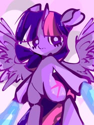 Size: 768x1024 | Tagged: safe, artist:pnpn_721, derpibooru import, twilight sparkle, twilight sparkle (alicorn), alicorn, pony, anarchy stocking, anime, bipedal, crossover, female, looking at you, mare, panty and stocking with garterbelt, solo, unamused