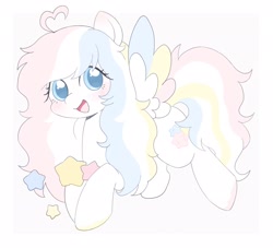 Size: 2044x1854 | Tagged: safe, artist:ginmaruxx, derpibooru import, oc, oc only, pegasus, pony, commission, female, looking at you, mare, open mouth, open smile, pegasus oc, simple background, smiling, smiling at you, solo, spread wings, stars, white background, wings