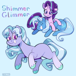 Size: 2048x2048 | Tagged: safe, artist:3ggmilky, derpibooru import, starlight glimmer, trixie, oc, pony, unicorn, female, horn, lesbian, magical lesbian spawn, offspring, parent:starlight glimmer, parent:trixie, parents:startrix, shipping, trio, unicorn oc