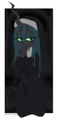 Size: 972x2048 | Tagged: safe, artist:oc_ponys, derpibooru import, queen chrysalis, anthro, changeling, changeling queen, 2022, chrysanun, clothes, female, looking at you, mare, nun, praying, simple background, solo, white background