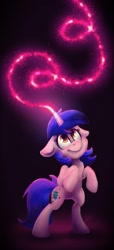 Size: 499x1094 | Tagged: safe, artist:thyladactyl, derpibooru import, oc, oc only, oc:sparkling trails, pony, unicorn, bipedal, female, glowing, glowing horn, horn, magic, solo