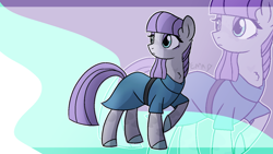 Size: 1600x900 | Tagged: safe, artist:sunniesfunthecupcake, derpibooru import, maud pie, earth pony, pony, female, looking back, raised hoof, raised leg, solo, zoom layer