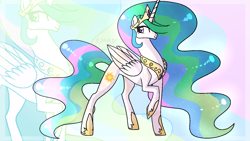 Size: 1600x900 | Tagged: safe, artist:sunniesfunthecupcake, derpibooru import, princess celestia, alicorn, pony, female, raised hoof, raised leg, solo, zoom layer