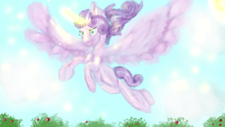 Size: 1600x900 | Tagged: safe, artist:sunniesfunthecupcake, derpibooru import, princess flurry heart, alicorn, pony, female, flying, glowing, glowing horn, horn, older, older flurry heart, solo