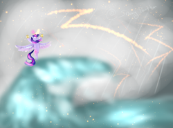 Size: 1200x890 | Tagged: safe, artist:sunniesfunthecupcake, derpibooru import, twilight sparkle, twilight sparkle (alicorn), alicorn, pony, female, glowing, glowing eyes, magic, ocean, solo, water, wave