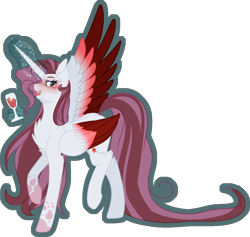 Size: 1424x1348 | Tagged: safe, artist:stormcloud-yt, derpibooru import, oc, oc only, alicorn, pony, alicorn oc, chest fluff, female, glass, horn, mare, raised hoof, raised leg, simple background, solo, transparent background, wine glass, wings