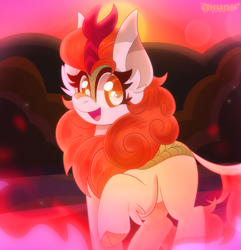 Size: 1823x1891 | Tagged: safe, artist:saveraedae, derpibooru import, autumn blaze, kirin, awwtumn blaze, cute, female, looking at you, raised hoof, raised leg, solo