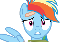 Size: 1059x720 | Tagged: safe, derpibooru import, edit, edited screencap, screencap, rainbow dash, pegasus, pony, read it and weep, season 2, background removed, bandaid, book, female, mare, not a vector, simple background, solo, transparent background