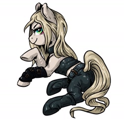 Size: 1310x1310 | Tagged: safe, artist:porcelanowyokular, derpibooru import, earth pony, pony, choker, clothes, devil may cry 5, female, mare, pants, ponified, simple background, solo, trish (devil may cry), white background