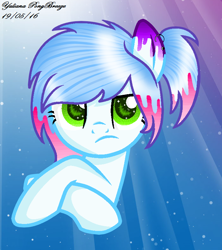 Size: 700x788 | Tagged: safe, artist:yulianapie26, derpibooru import, oc, oc only, earth pony, pony, abstract background, base used, bust, earth pony oc, eyelashes, female, frown, mare, solo