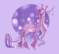 Size: 1920x1771 | Tagged: safe, artist:k-eilonwy, derpibooru import, lily lightly, pony, unicorn, g3, deviantart watermark, female, horn, horn jewelry, jewelry, long horn, mare, obtrusive watermark, raised hoof, raised leg, smiling, solo, watermark