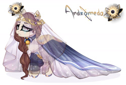 Size: 1830x1240 | Tagged: safe, artist:ponsel, derpibooru import, oc, oc only, oc:andromeda, pony, clothes, dress, simple background, solo, veil, white background