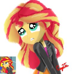 Size: 507x527 | Tagged: safe, artist:cjv2004, derpibooru import, sunset shimmer, equestria girls, equestria girls (movie), cute face, screencap reference, simple background, solo, white background