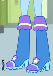 Size: 620x882 | Tagged: safe, derpibooru import, trixie, oc, equestria girls, boots, duo, female, giantess, high heel boots, legs, macro, pictures of legs, shoes, solo