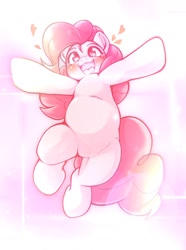 Size: 1242x1668 | Tagged: safe, artist:kurogewapony, derpibooru import, pinkie pie, earth pony, pony, abstract background, belly, blushing, cute, diapinkes, female, happy, heart, mare, open mouth, open smile, smiling, solo