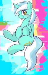 Size: 1037x1605 | Tagged: safe, artist:kurogewapony, derpibooru import, lyra heartstrings, pony, unicorn, abstract background, blushing, cute, female, looking at you, lyrabetes, mare, smiling, smiling at you, solo, tongue, tongue out