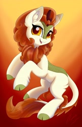 Size: 2650x4096 | Tagged: safe, artist:gleamydreams, derpibooru import, autumn blaze, kirin, awwtumn blaze, looking at you, rearing, smiling, solo