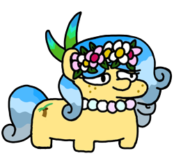 Size: 750x720 | Tagged: safe, artist:fluttershank, derpibooru import, oc, oc only, earth pony, feather, floral head wreath, flower, jewelry, necklace, palm tree, pearl necklace, simple background, solo, squatpony, transparent background, tree