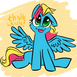 Size: 1280x1268 | Tagged: safe, artist:horse-time-babey, derpibooru import, thistle whistle, pegasus, pony, one ear down, solo, tongue, tongue out