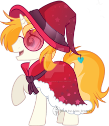 Size: 1280x1472 | Tagged: safe, artist:reptaurdrawsmlp, derpibooru import, oc, oc only, pony, unicorn, clothes, deviantart watermark, full body, hat, horn, male, obtrusive watermark, offspring, open mouth, open smile, parent:sunburst, parent:vinyl scratch, raised hoof, raised leg, simple background, smiling, solo, stallion, standing, tail, transparent background, unicorn oc, watermark, wizard hat