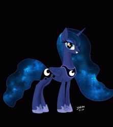 Size: 3000x3378 | Tagged: safe, artist:sarahthefox97, derpibooru import, princess luna, alicorn, pony, black background, ethereal mane, female, simple background, solo, starry mane