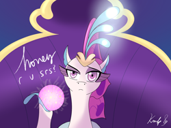 Size: 2048x1536 | Tagged: safe, artist:kmlp, derpibooru exclusive, derpibooru import, queen novo, seapony (g4), my little pony: the movie, bust, crown, eyelashes, female, fins, glowing, jewelry, looking at you, orb, purple eyes, queen novo's orb, raised eyebrow, reaction image, regalia, seaquestria, seriously, signature, throne, underwater, water