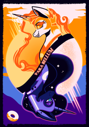 Size: 4200x6000 | Tagged: safe, artist:poxy_boxy, derpibooru import, daybreaker, nightmare moon, princess celestia, princess luna, alicorn, pony, abstract background, duo, latin